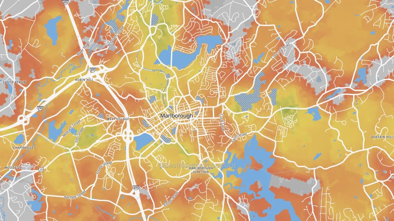 Bike Grade map of 01752, MA