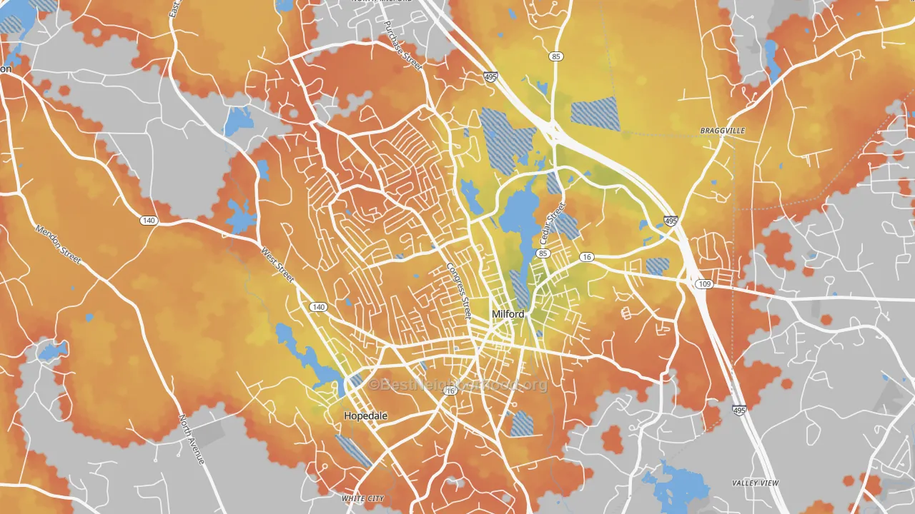 Bike Grade map of 01757, MA