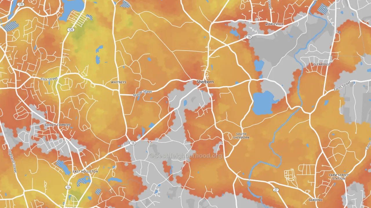 Bike Grade map of 01770, MA