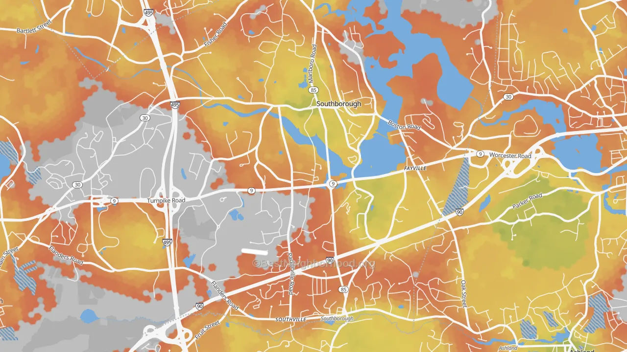 Bike Grade map of 01772, MA