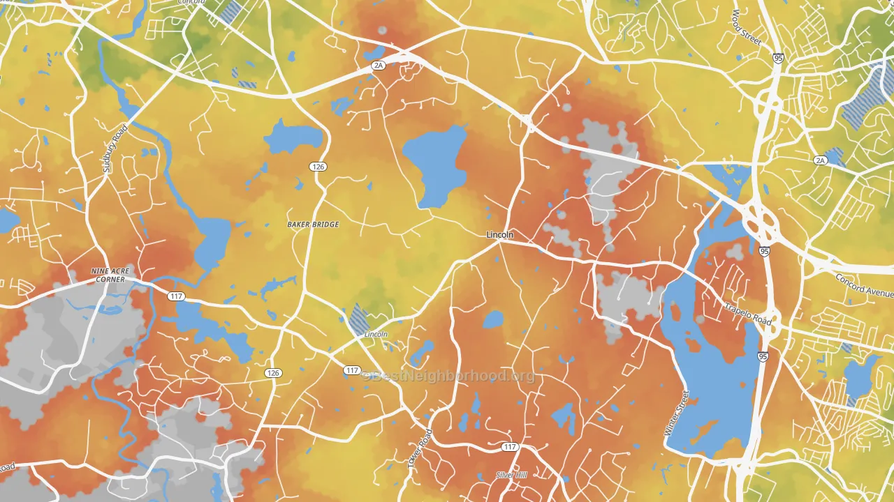 Bike Grade map of 01773, MA