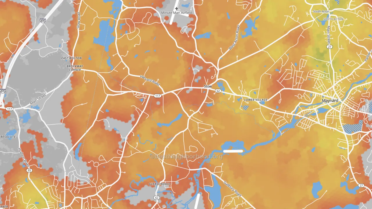 Bike Grade map of 01775, MA