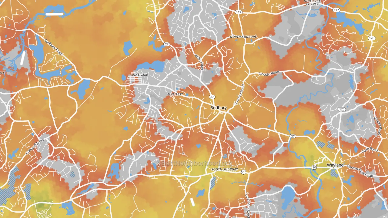Bike Grade map of 01776, MA