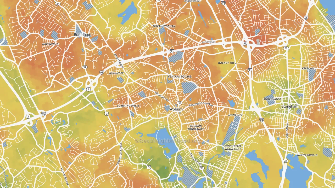 Bike Grade map of 01801, MA