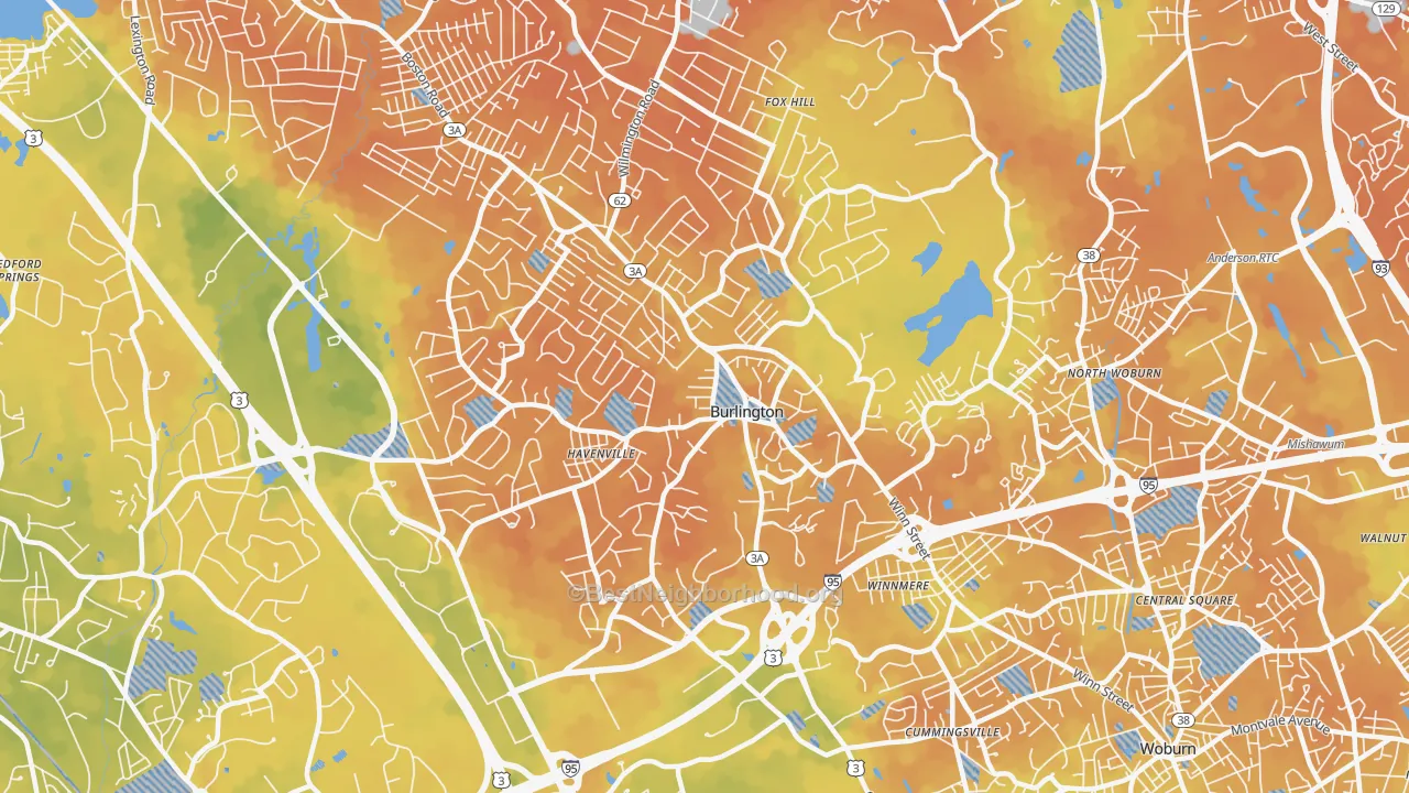 Bike Grade map of 01803, MA