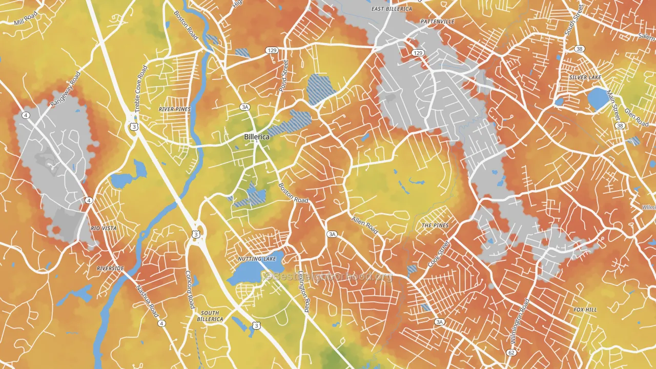 Bike Grade map of 01821, MA