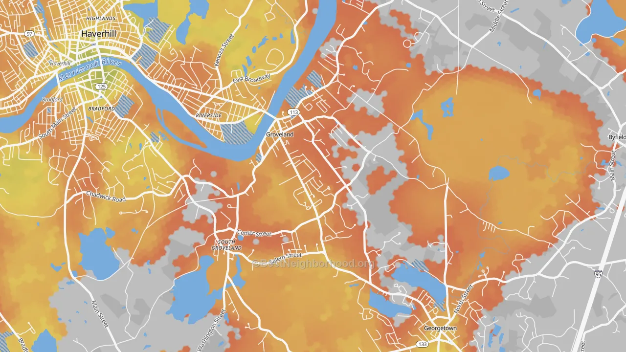 Bike Grade map of 01834, MA