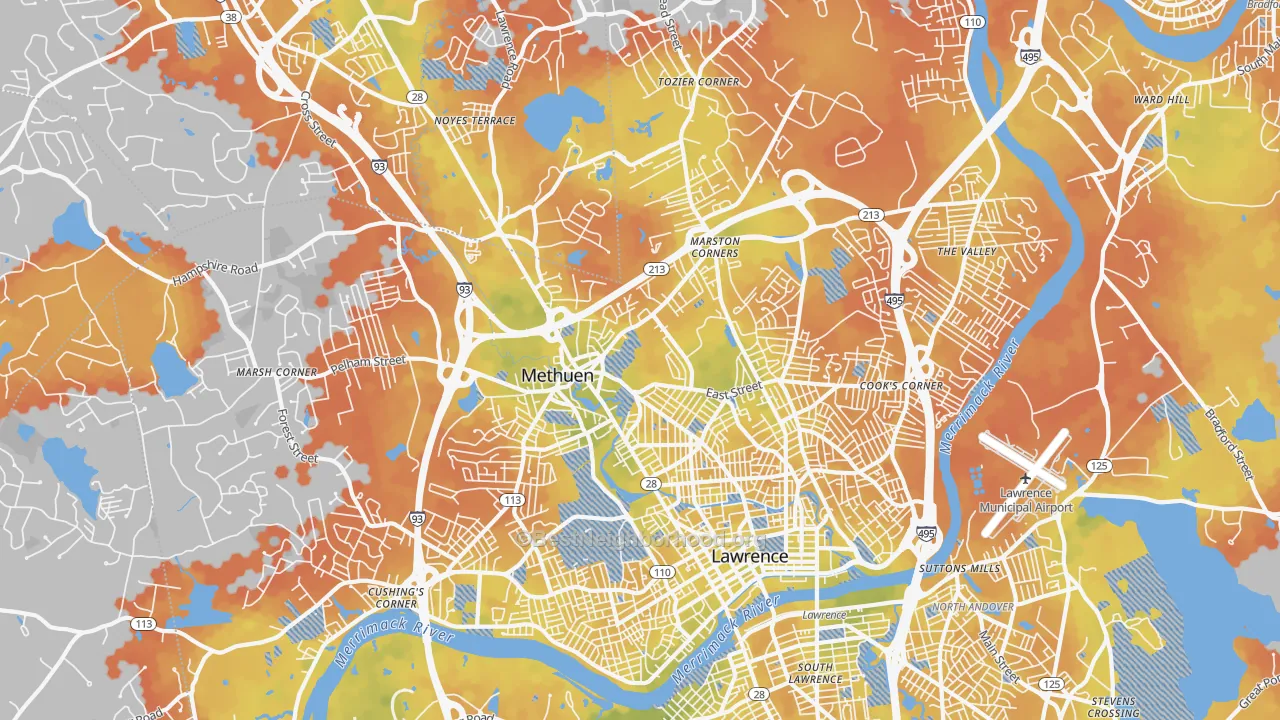 Bike Grade map of 01844, MA