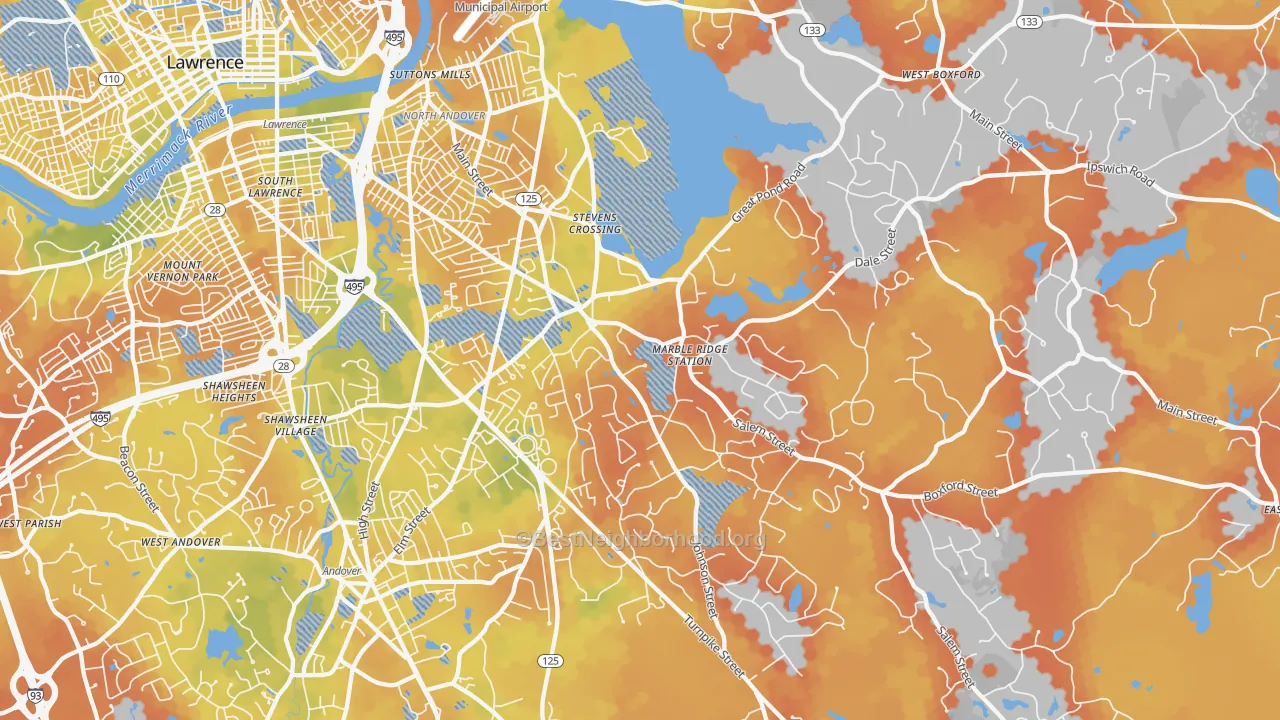 Bike Grade map of 01845, MA
