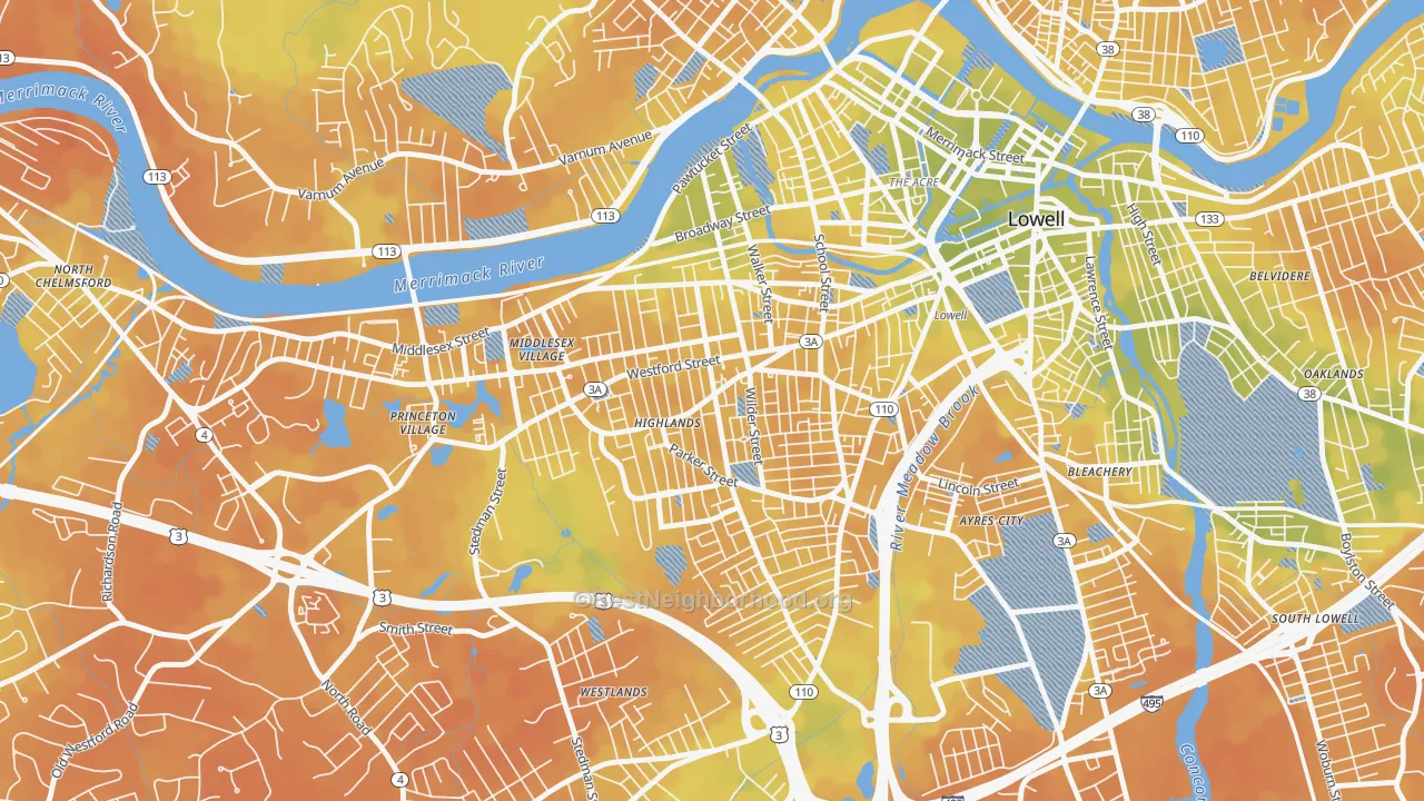 Bike Grade map of 01851, MA