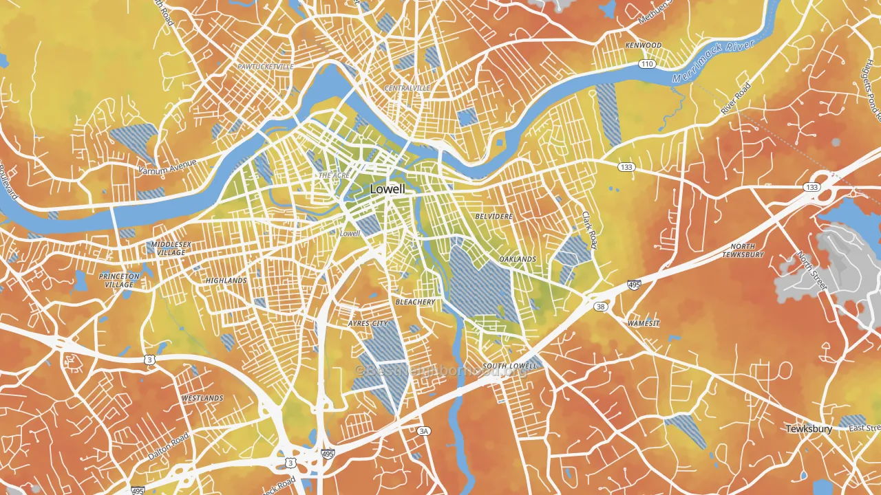 Bike Grade map of 01852, MA