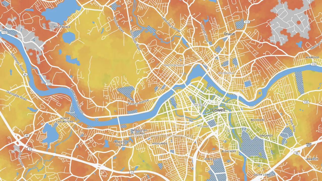 Bike Grade map of 01854, MA