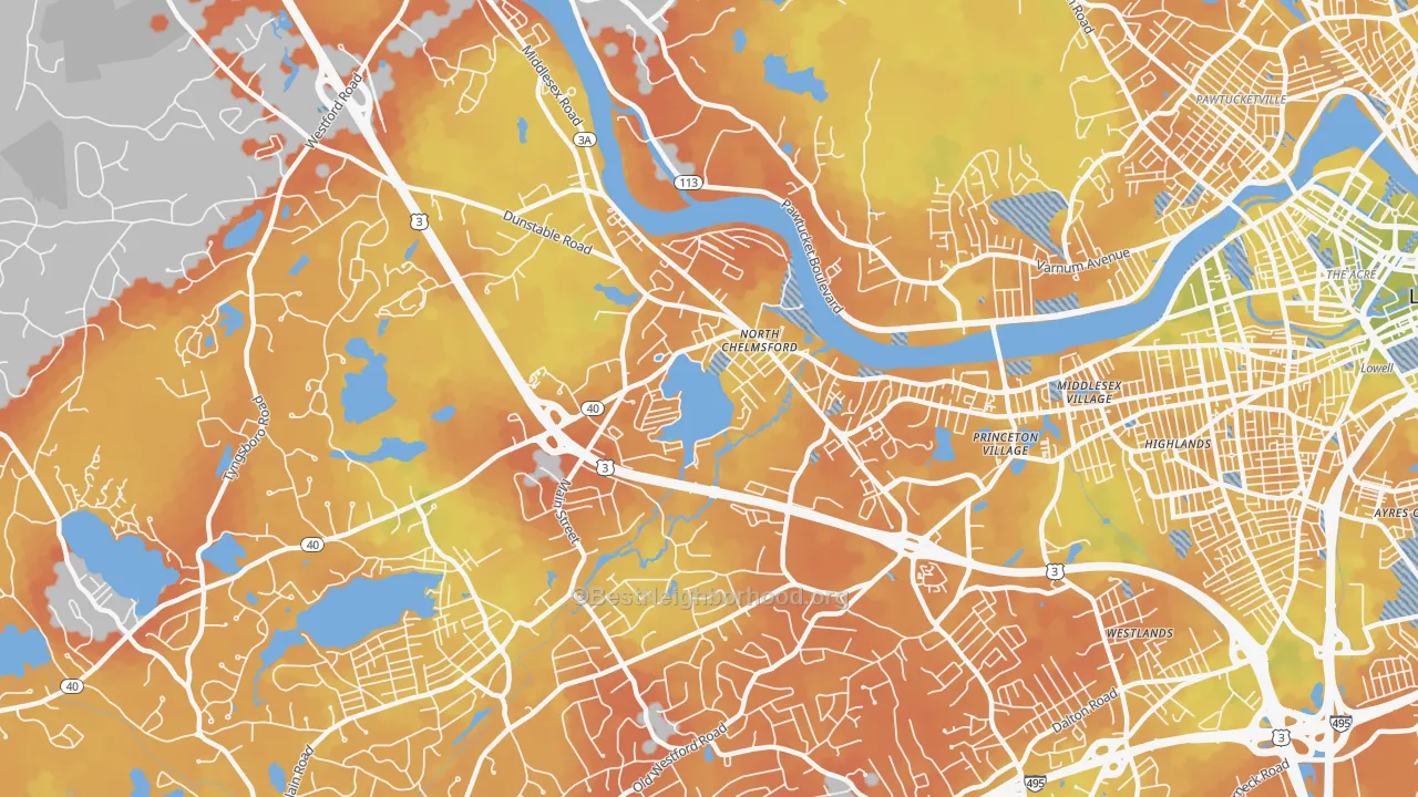 Bike Grade map of 01863, MA
