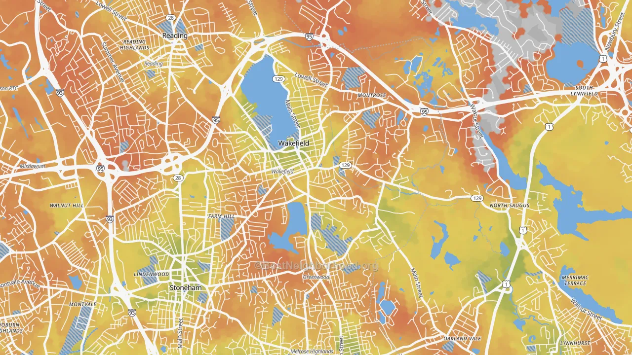 Bike Grade map of 01880, MA