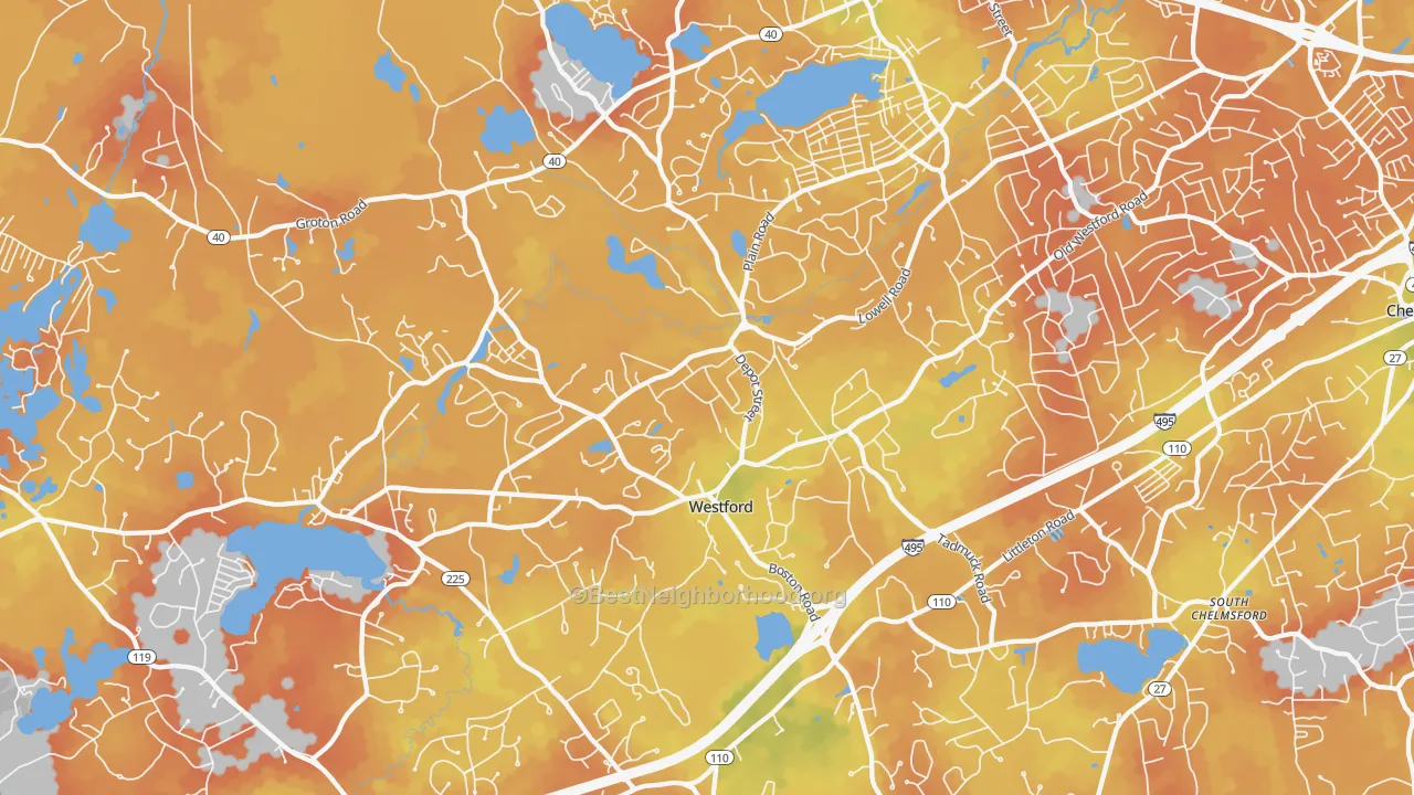 Bike Grade map of 01886, MA