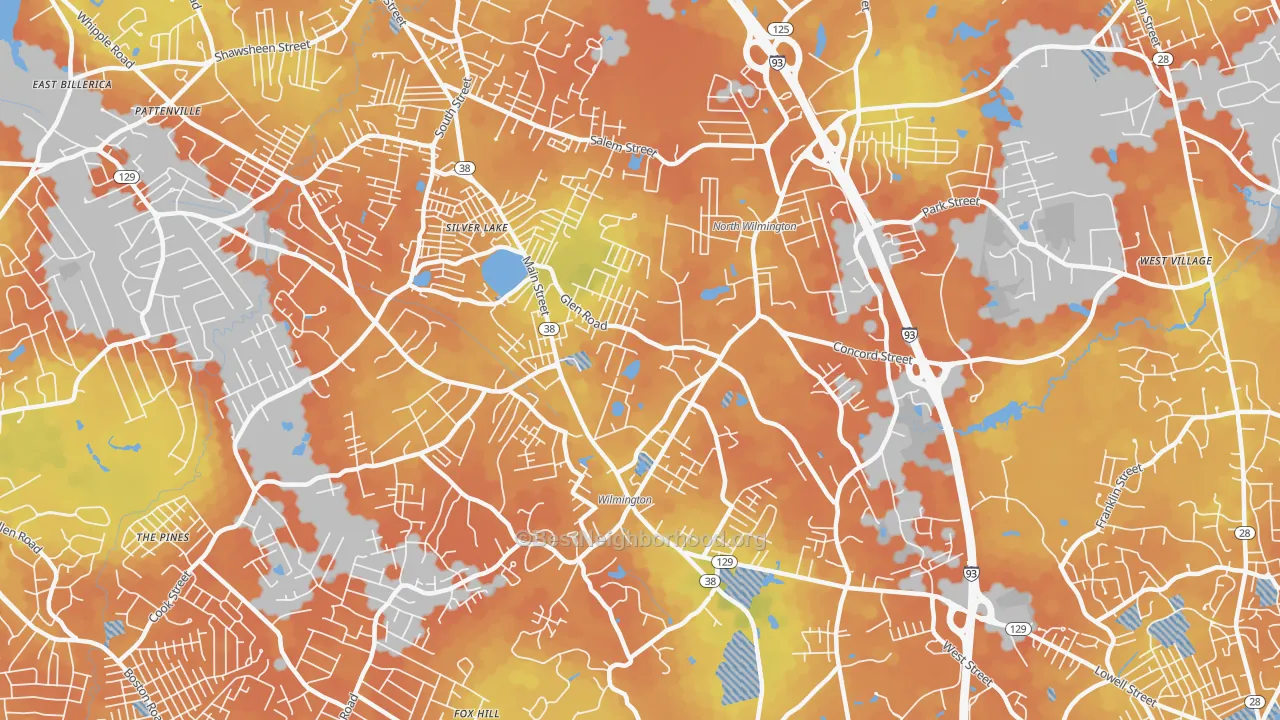 Bike Grade map of 01887, MA