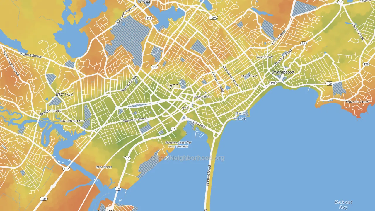 Bike Grade map of 01901, MA