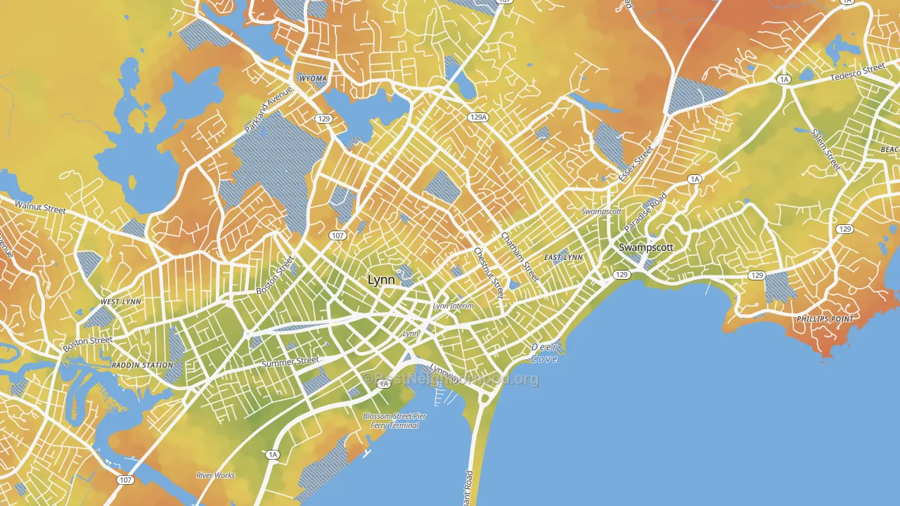 Bike Grade map of 01902, MA