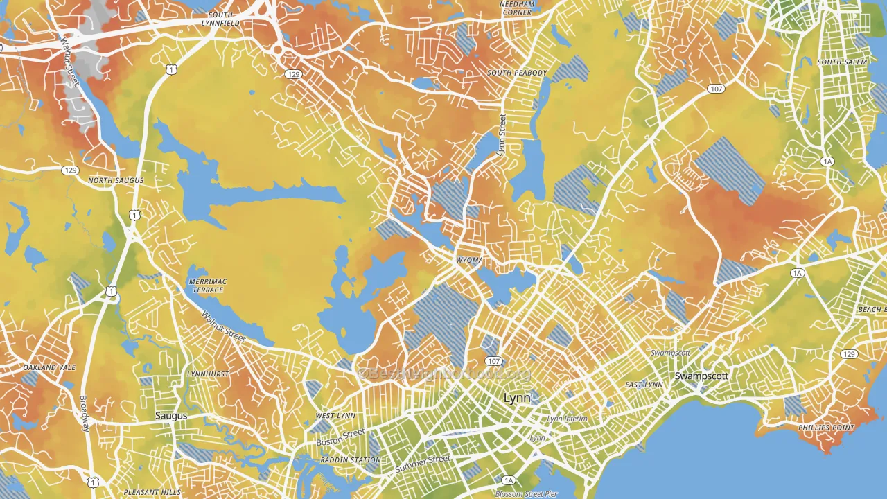 Bike Grade map of 01904, MA