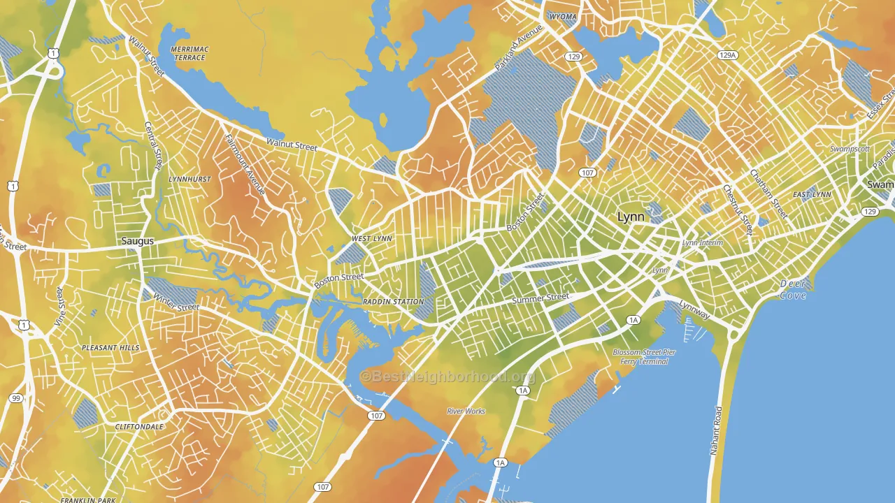 Bike Grade map of 01905, MA