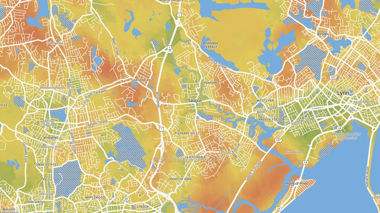 Bike Grade map of 01906, MA