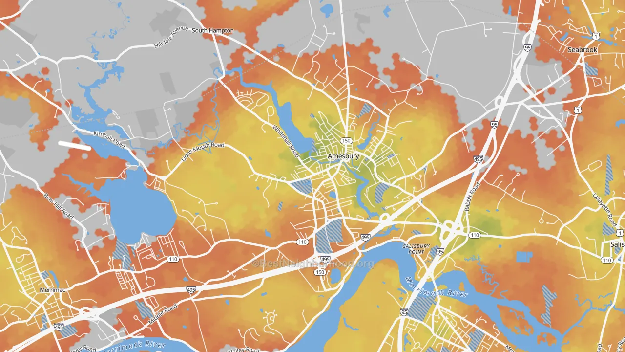 Bike Grade map of 01913, MA