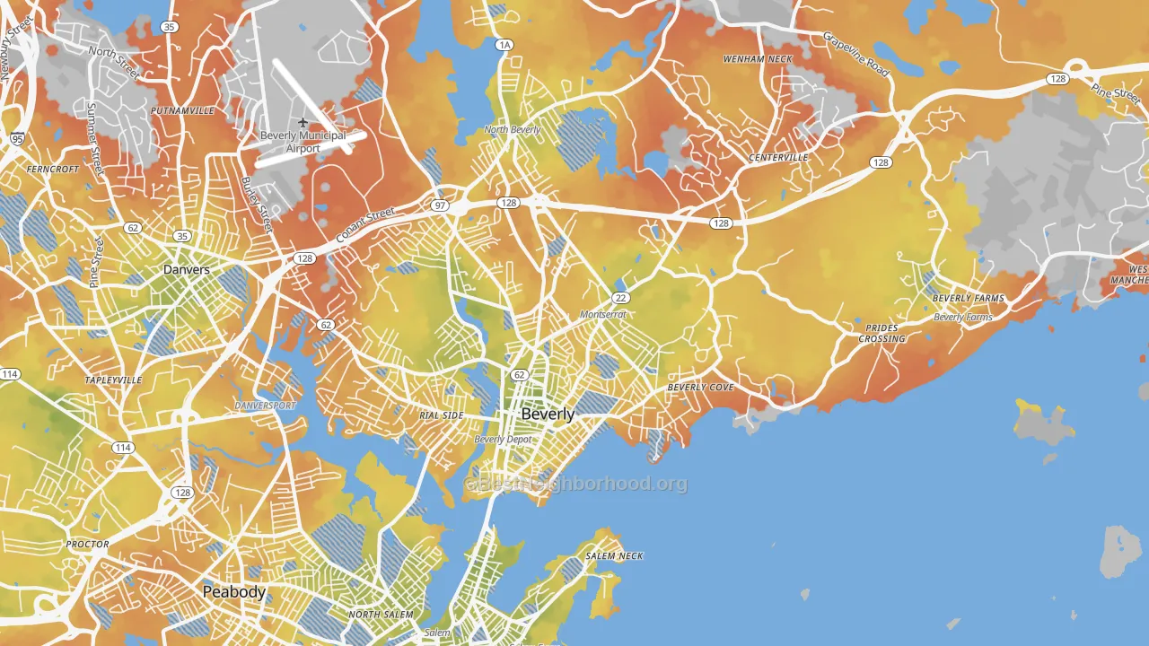 Bike Grade map of 01915, MA