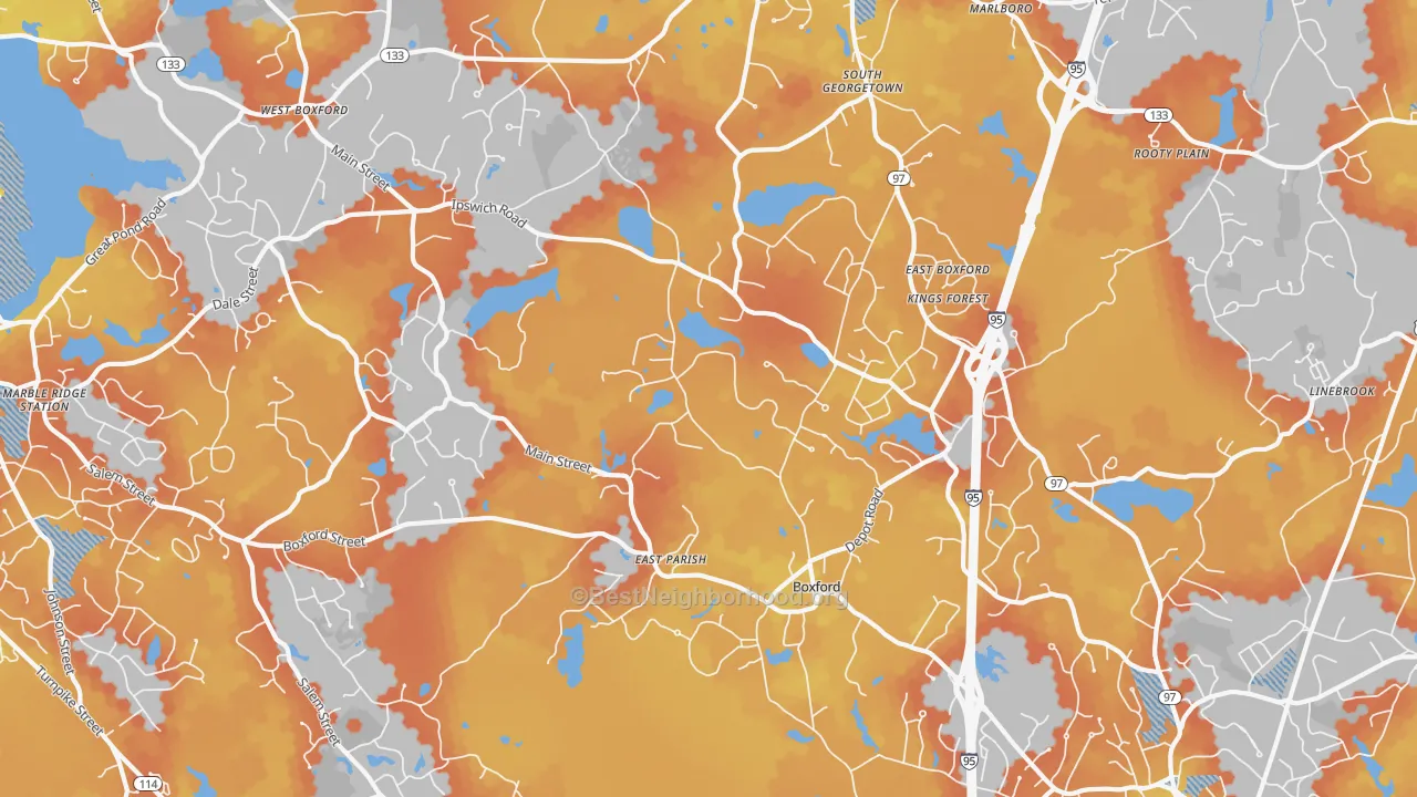 Bike Grade map of 01921, MA