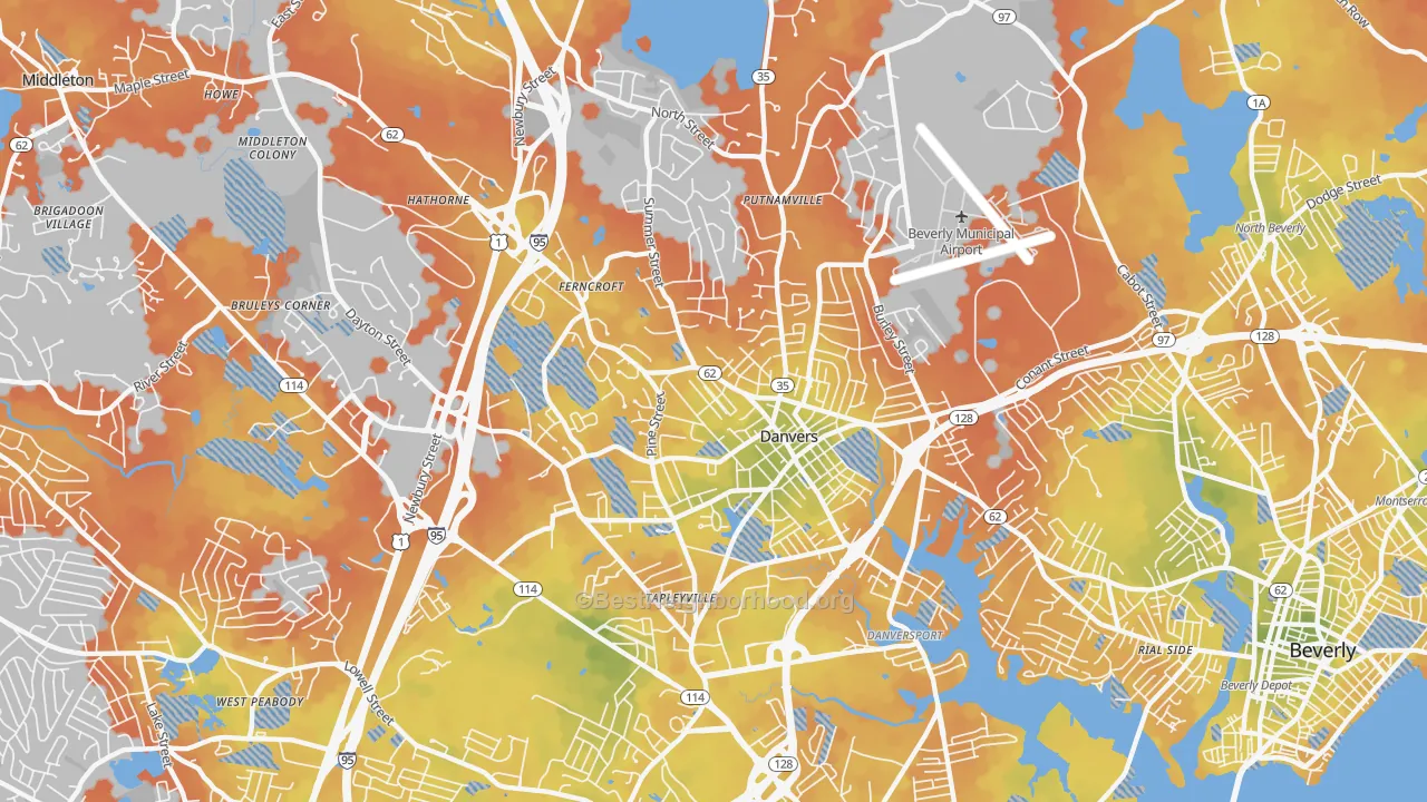 Bike Grade map of 01923, MA