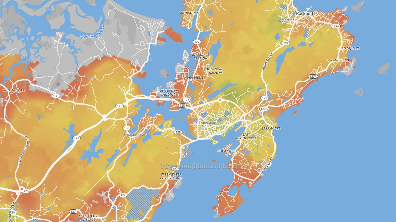 Bike Grade map of 01930, MA