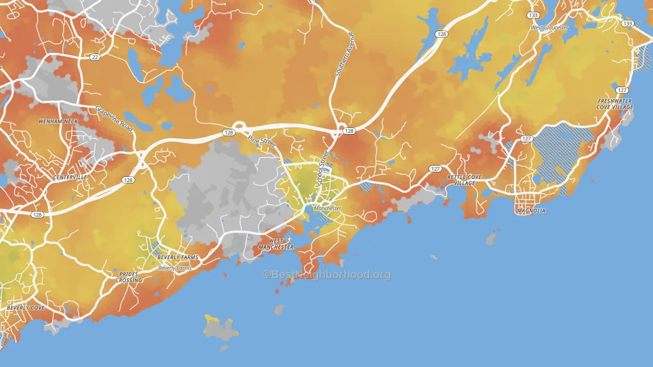Bike Grade map of 01944, MA