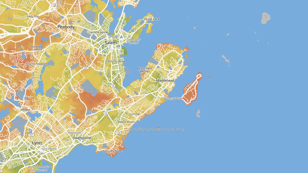 Bike Grade map of 01945, MA