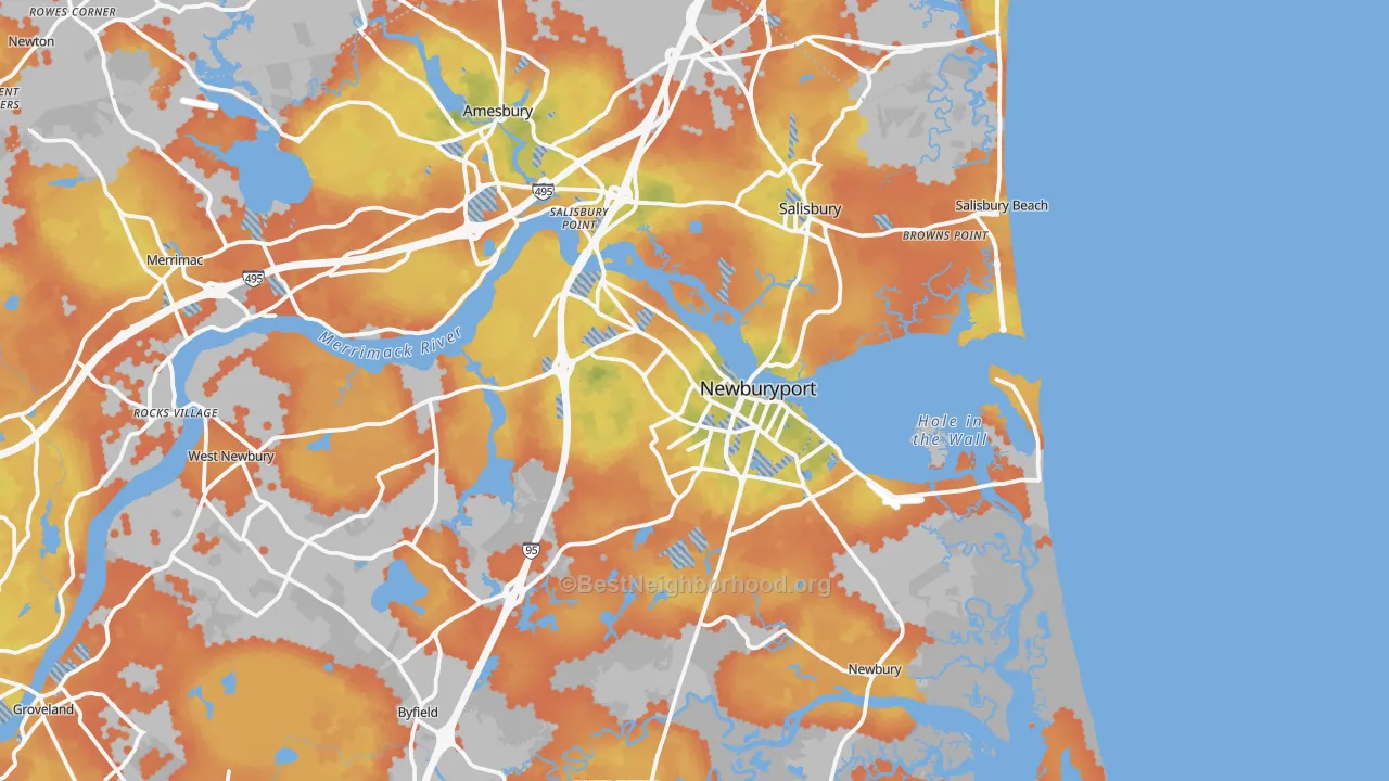 Bike Grade map of 01950, MA