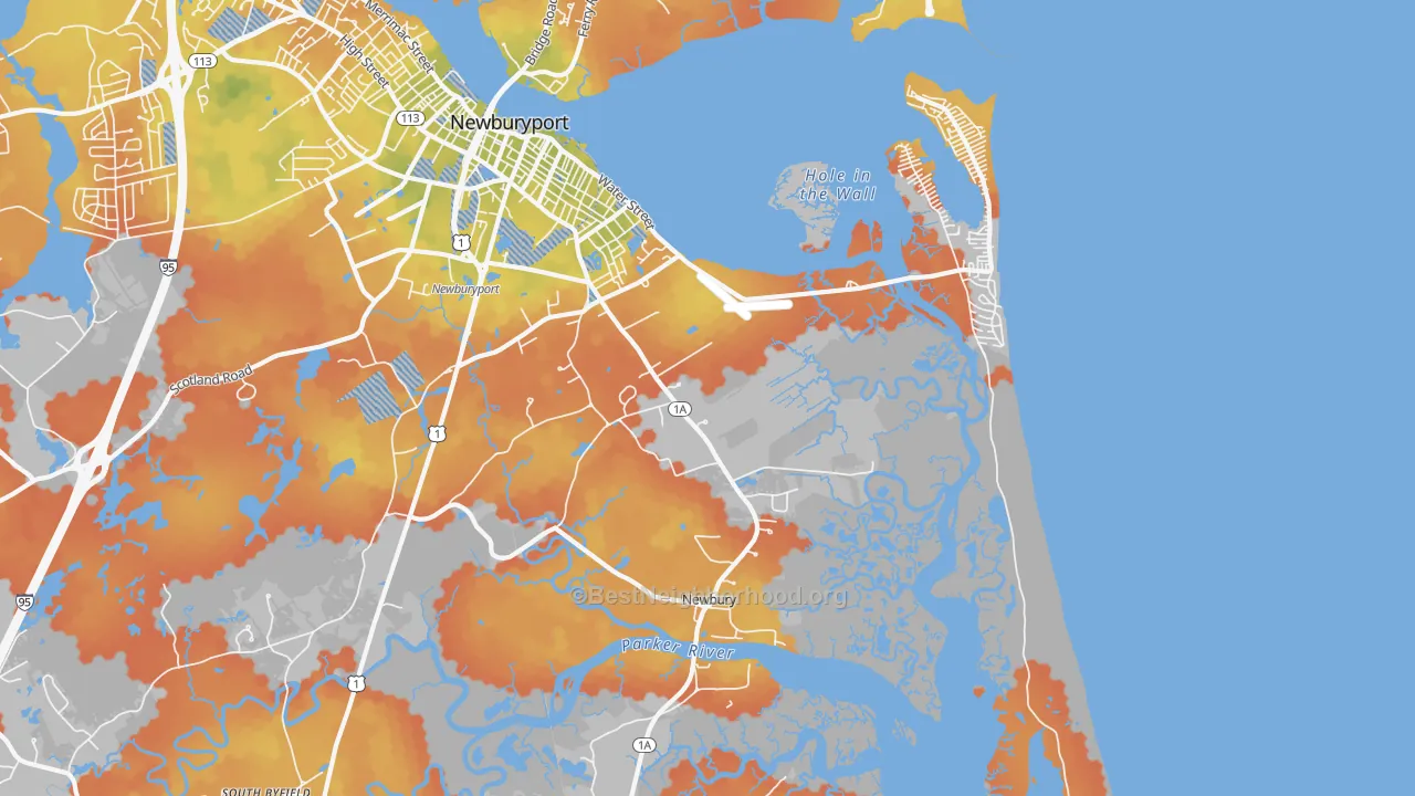 Bike Grade map of 01951, MA