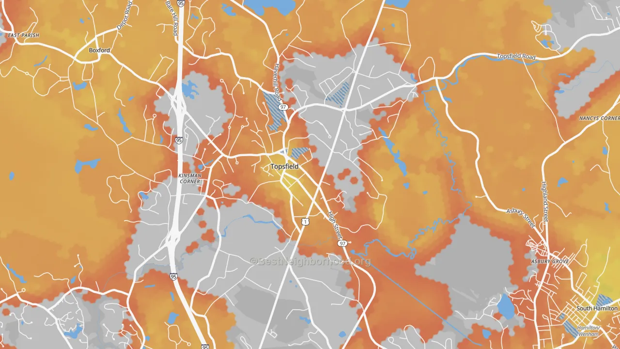 Bike Grade map of 01983, MA