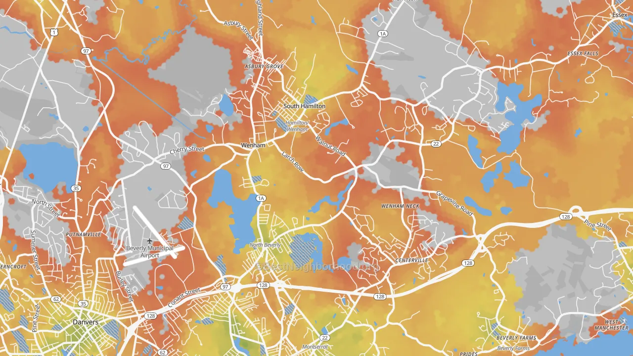 Bike Grade map of 01984, MA