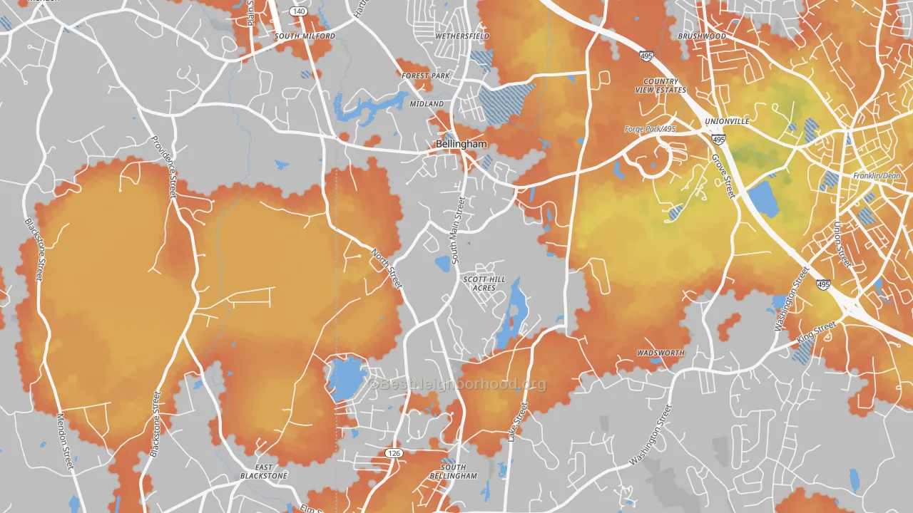 Bike Grade map of 02019, MA