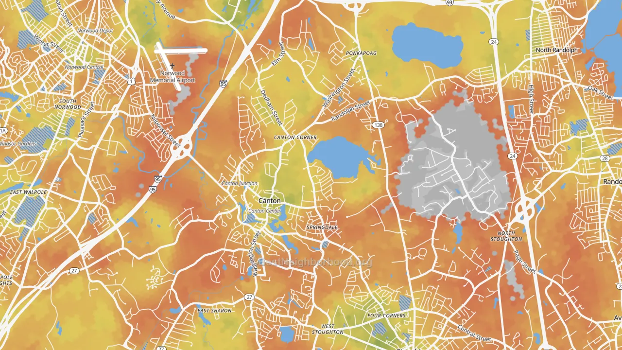 Bike Grade map of 02021, MA