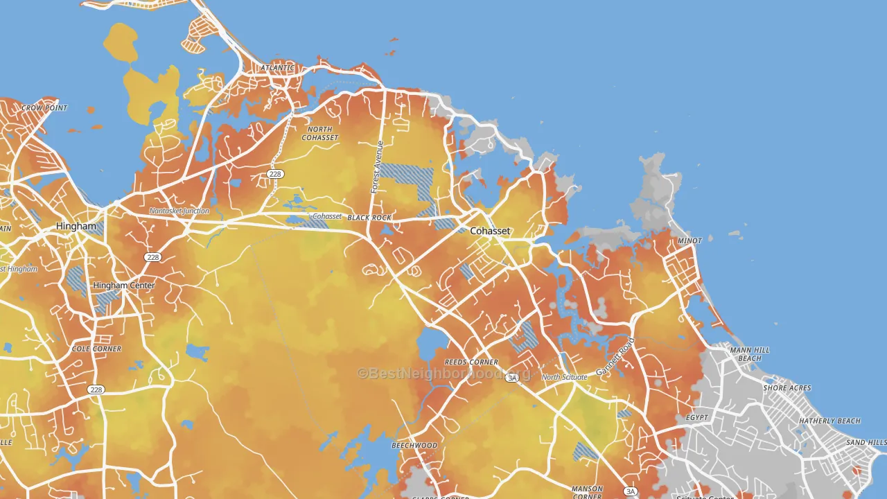 Bike Grade map of 02025, MA