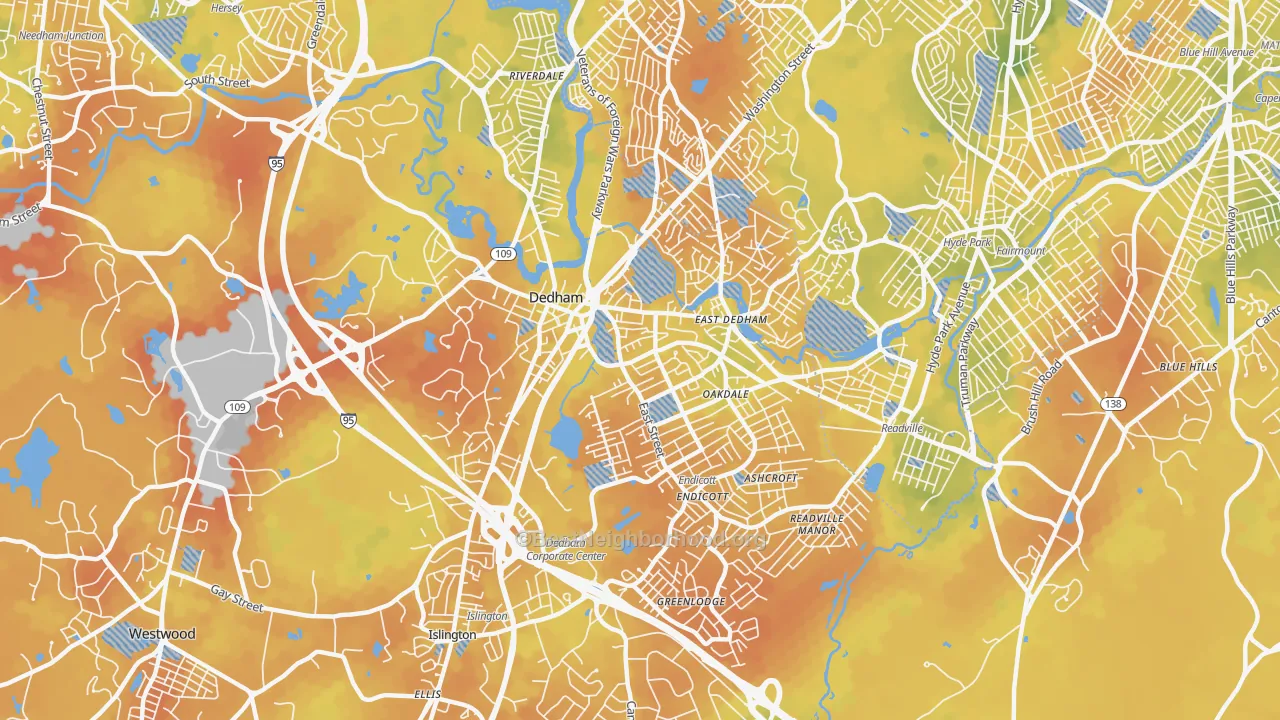 Bike Grade map of 02026, MA