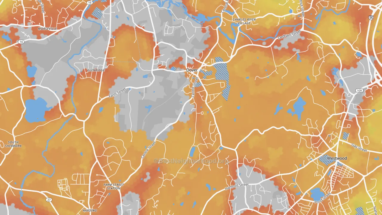 Bike Grade map of 02030, MA