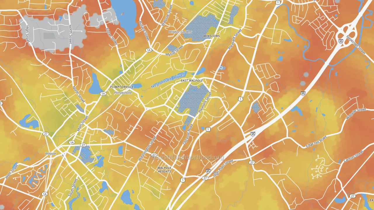 Bike Grade map of 02032, MA
