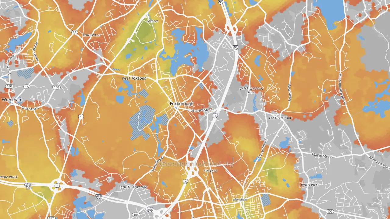 Bike Grade map of 02035, MA