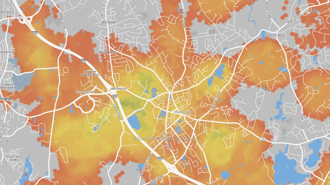 Bike Grade map of 02038, MA