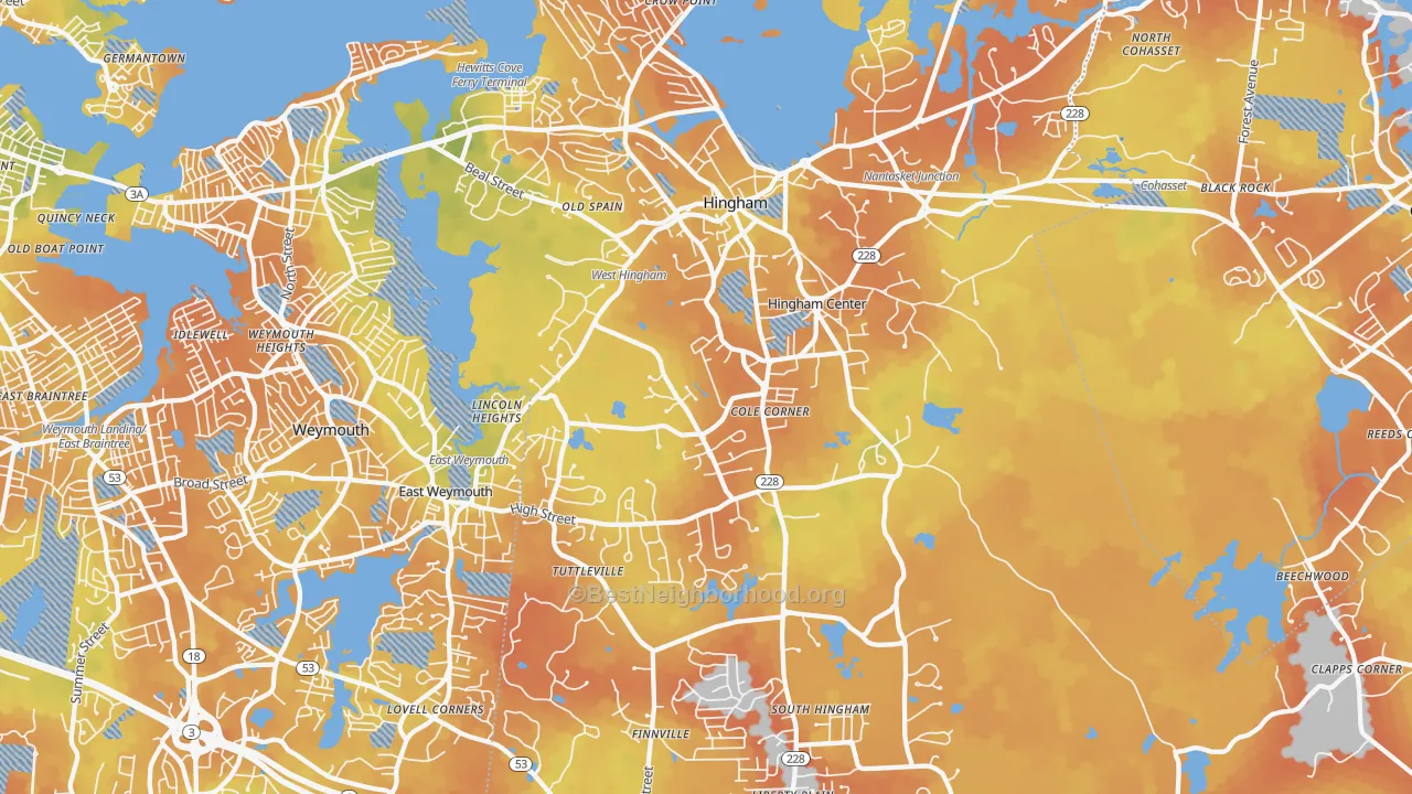 Bike Grade map of 02043, MA