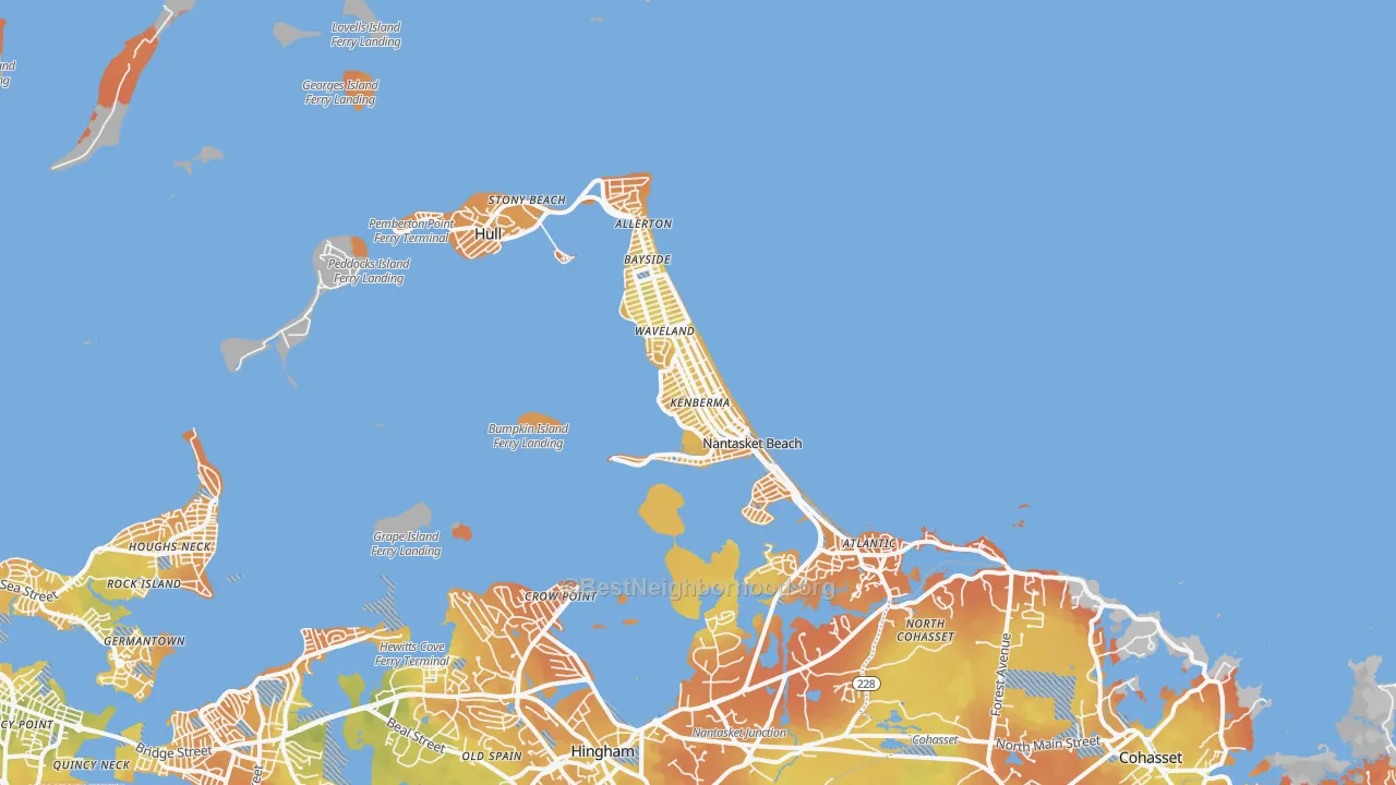 Bike Grade map of 02045, MA