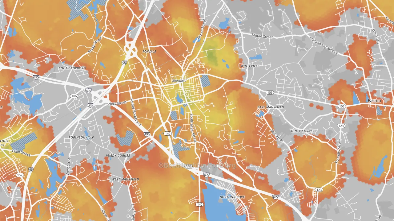 Bike Grade map of 02048, MA
