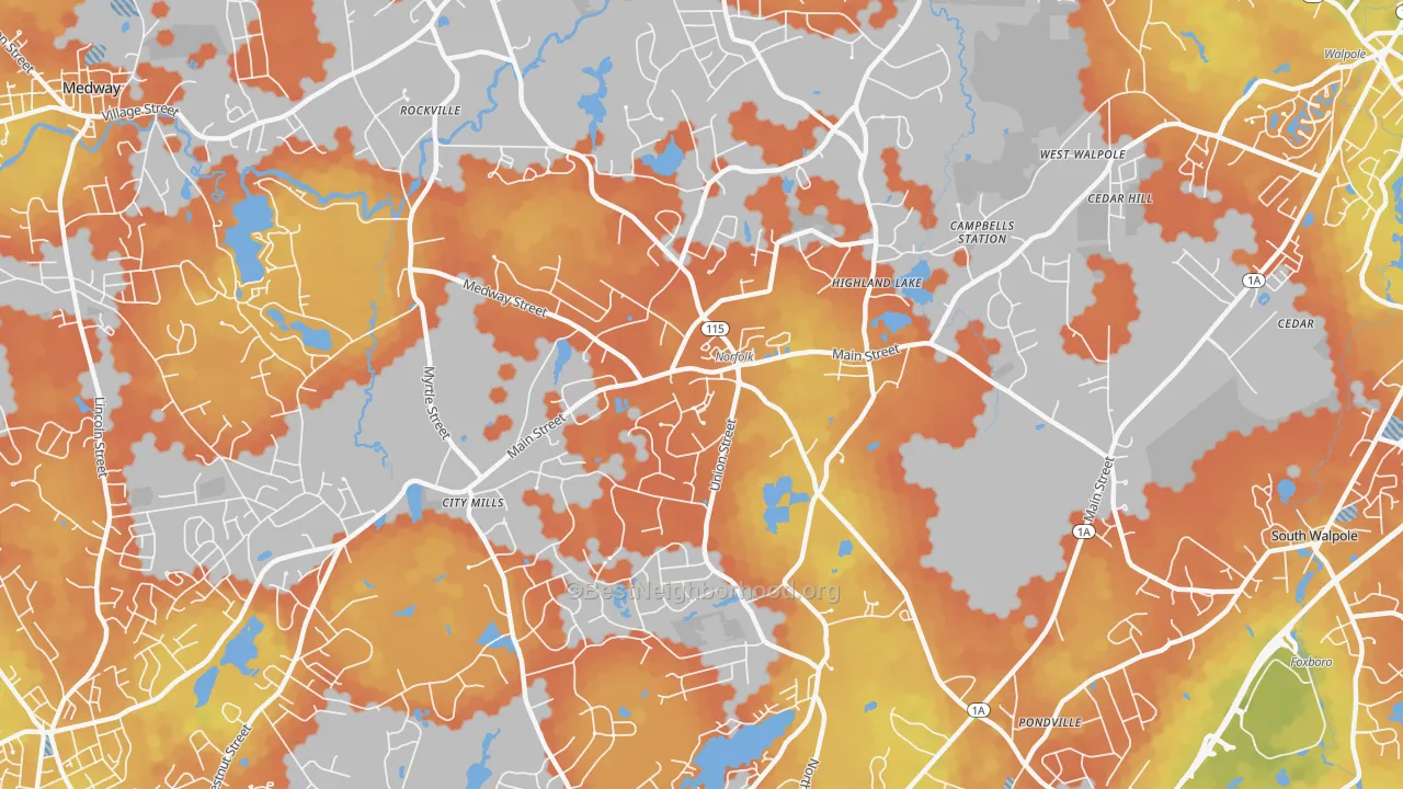 Bike Grade map of 02056, MA