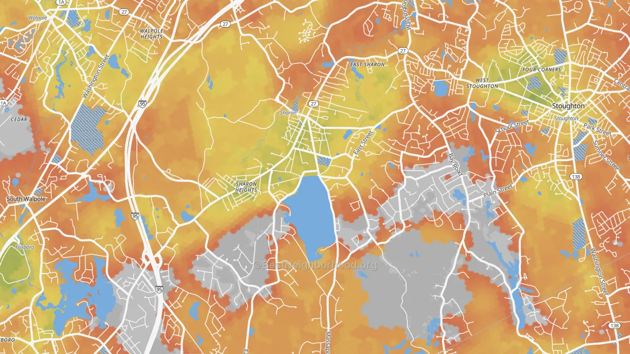 Bike Grade map of 02067, MA