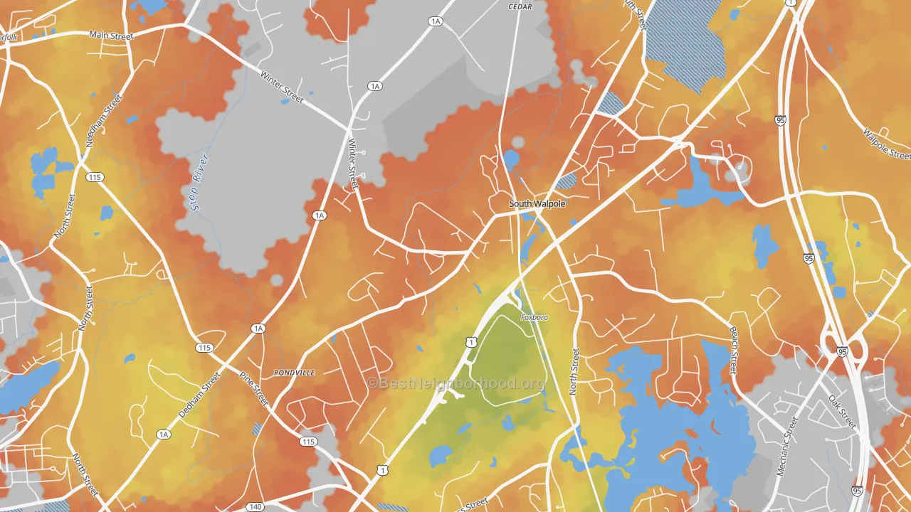 Bike Grade map of 02071, MA